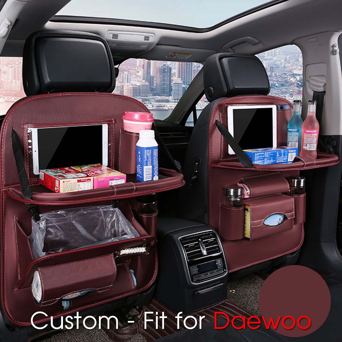 Backseat Organizer With Tablet Holder PU Leather, Custom Fit For Your Cars, Backseat Car Organizer, Car Seat Back Protectors Kick With Foldable Table Tray Car Seat Organizer, Car Accessories DA15987