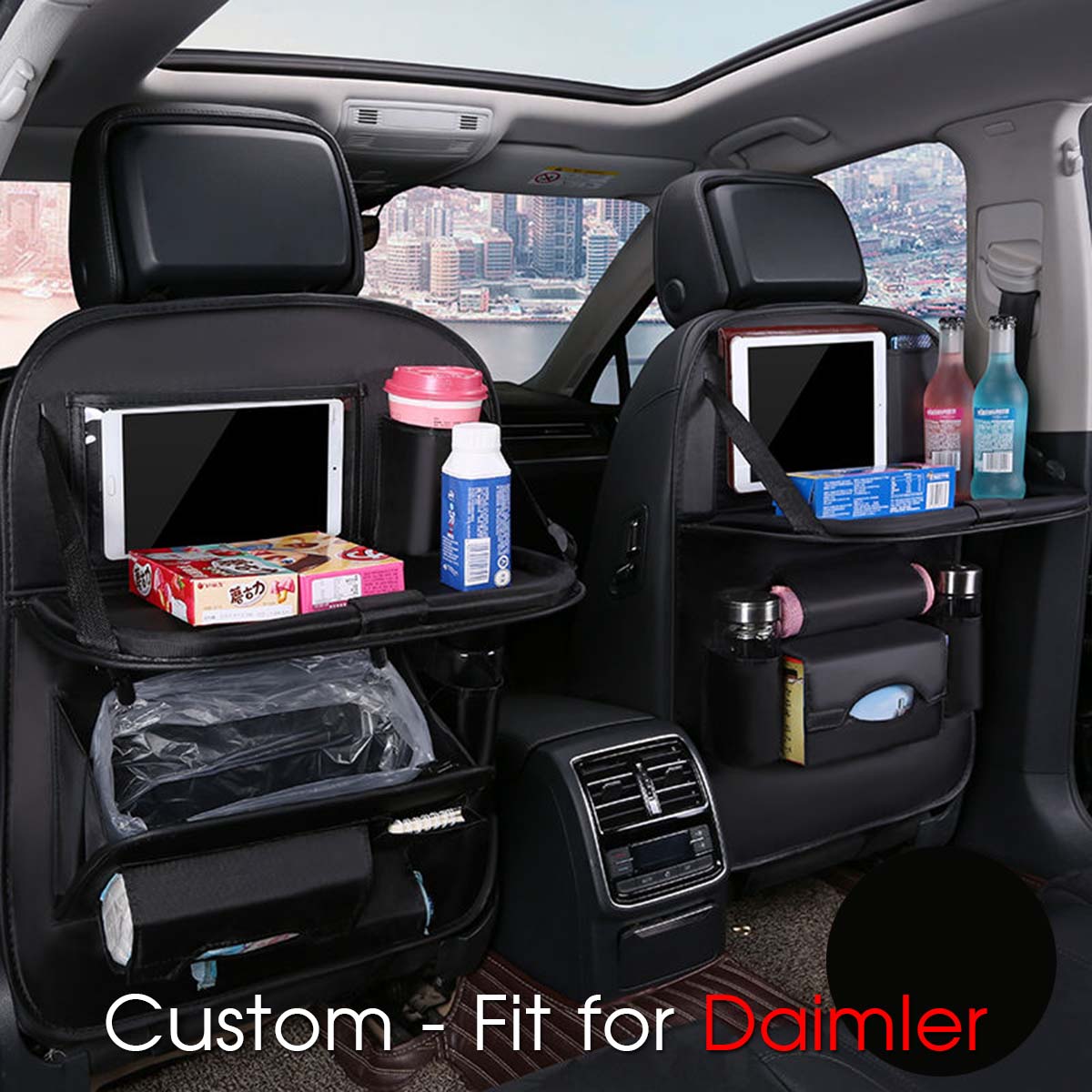 Backseat Organizer With Tablet Holder PU Leather, Custom-Fit For Car, Car Seat Back Protectors Kick With Foldable Table Tray Car Seat Organizer DLDR240