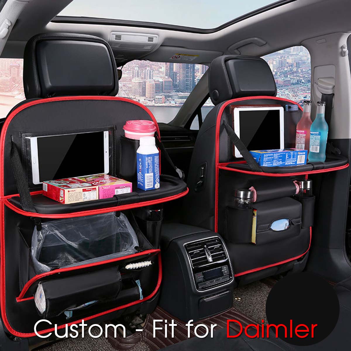 Backseat Organizer With Tablet Holder PU Leather, Custom-Fit For Car, Car Seat Back Protectors Kick With Foldable Table Tray Car Seat Organizer DLDR240