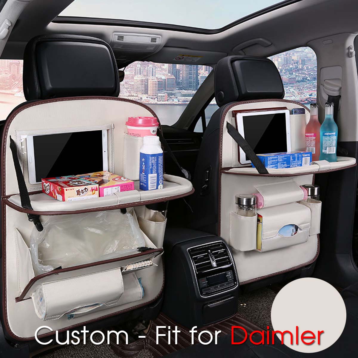 Backseat Organizer With Tablet Holder PU Leather, Custom-Fit For Car, Car Seat Back Protectors Kick With Foldable Table Tray Car Seat Organizer DLDR240