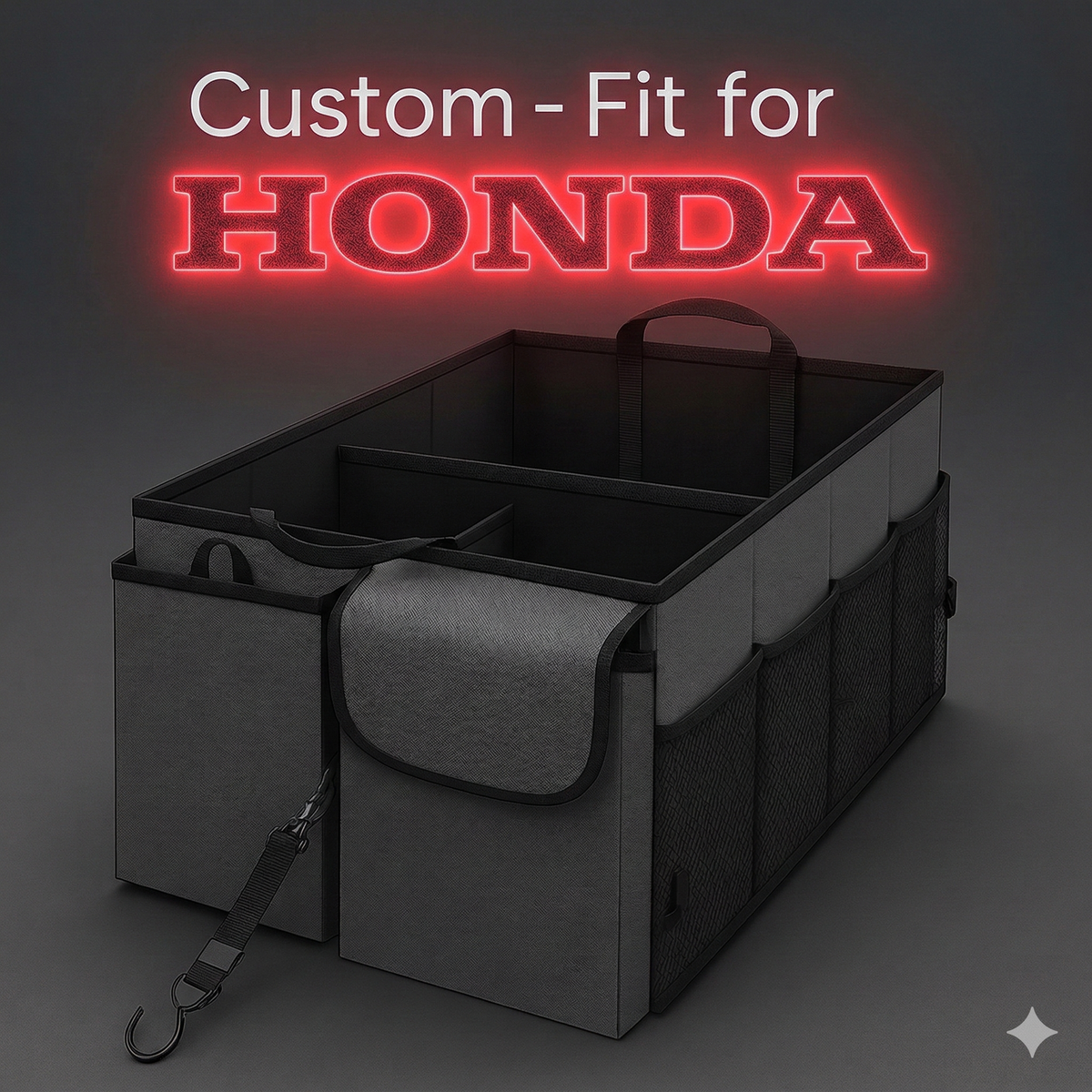 Delicate Leather Car Trunk Organizer - Collapsible, Custom fit for Honda, Multi-Compartment SUV Organizer with Adjustable Straps, WQ12993 - Delicate Leather