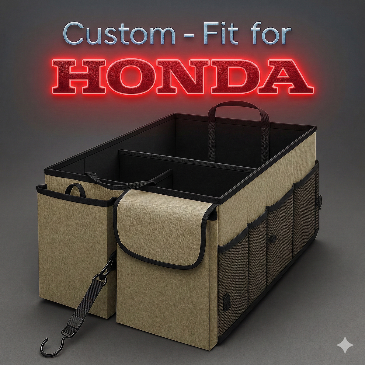 Delicate Leather Car Trunk Organizer - Collapsible, Custom fit for Honda, Multi-Compartment SUV Organizer with Adjustable Straps, WQ12993 - Delicate Leather