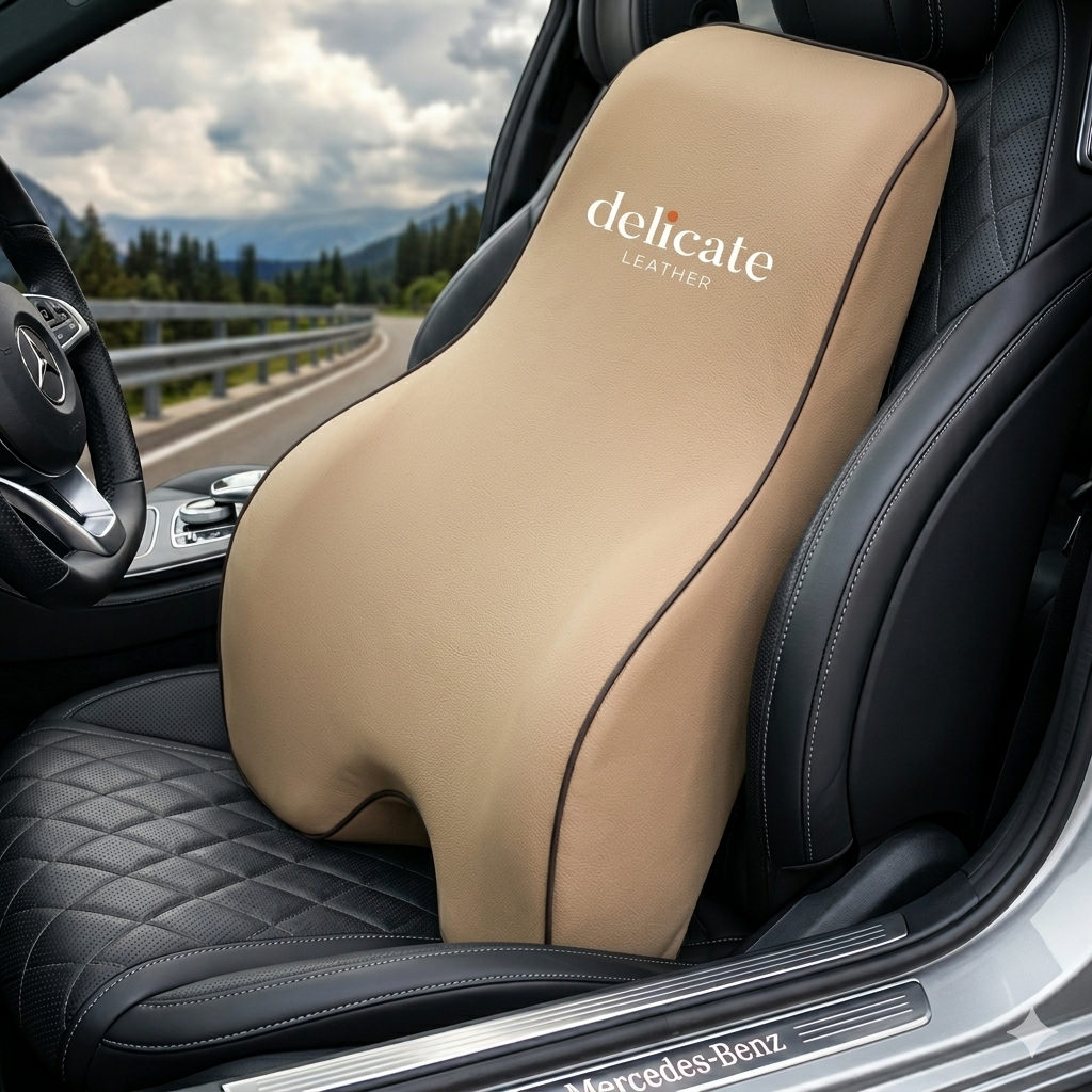 Lumbar Support Cushion for Car and Headrest Neck Pillow Kit, Custom For Cars, Ergonomically Design for Car Seat, Car Accessories UE13983 - Delicate Leather  