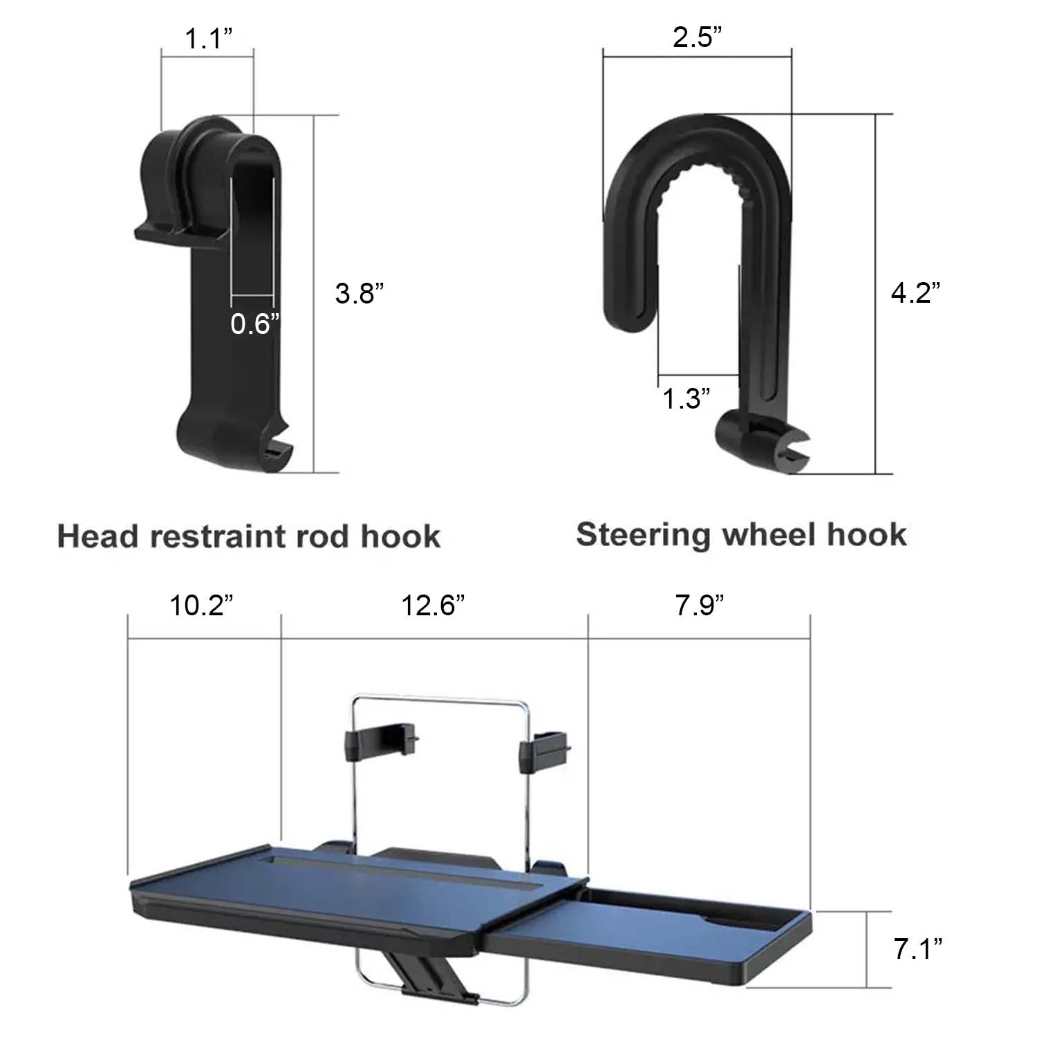 2 in 1 Car Steering Wheel Tray, Custom fit for Car, Back Seat Headrest Tray for Eating Food Drink and Writing Laptop Work, Black Car Desk