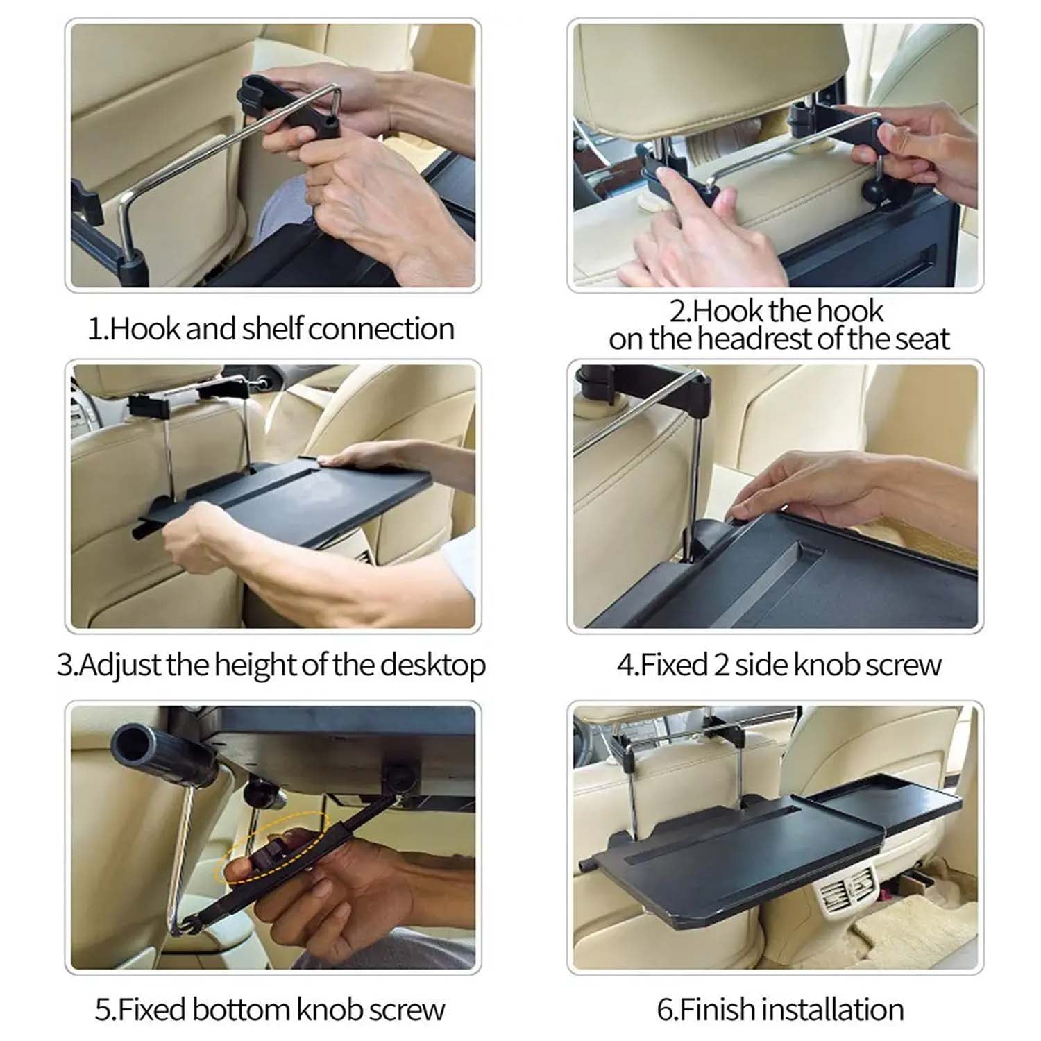 2 in 1 Car Steering Wheel Tray, Custom fit for Car, Back Seat Headrest Tray for Eating Food Drink and Writing Laptop Work, Black Car Desk