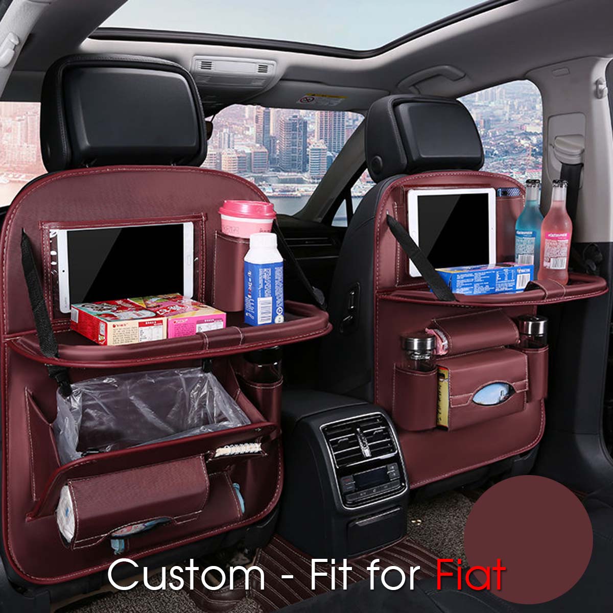 Backseat Organizer With Tablet Holder PU Leather, Custom-Fit For Car, Car Seat Back Protectors Kick With Foldable Table Tray Car Seat Organizer DLFT240