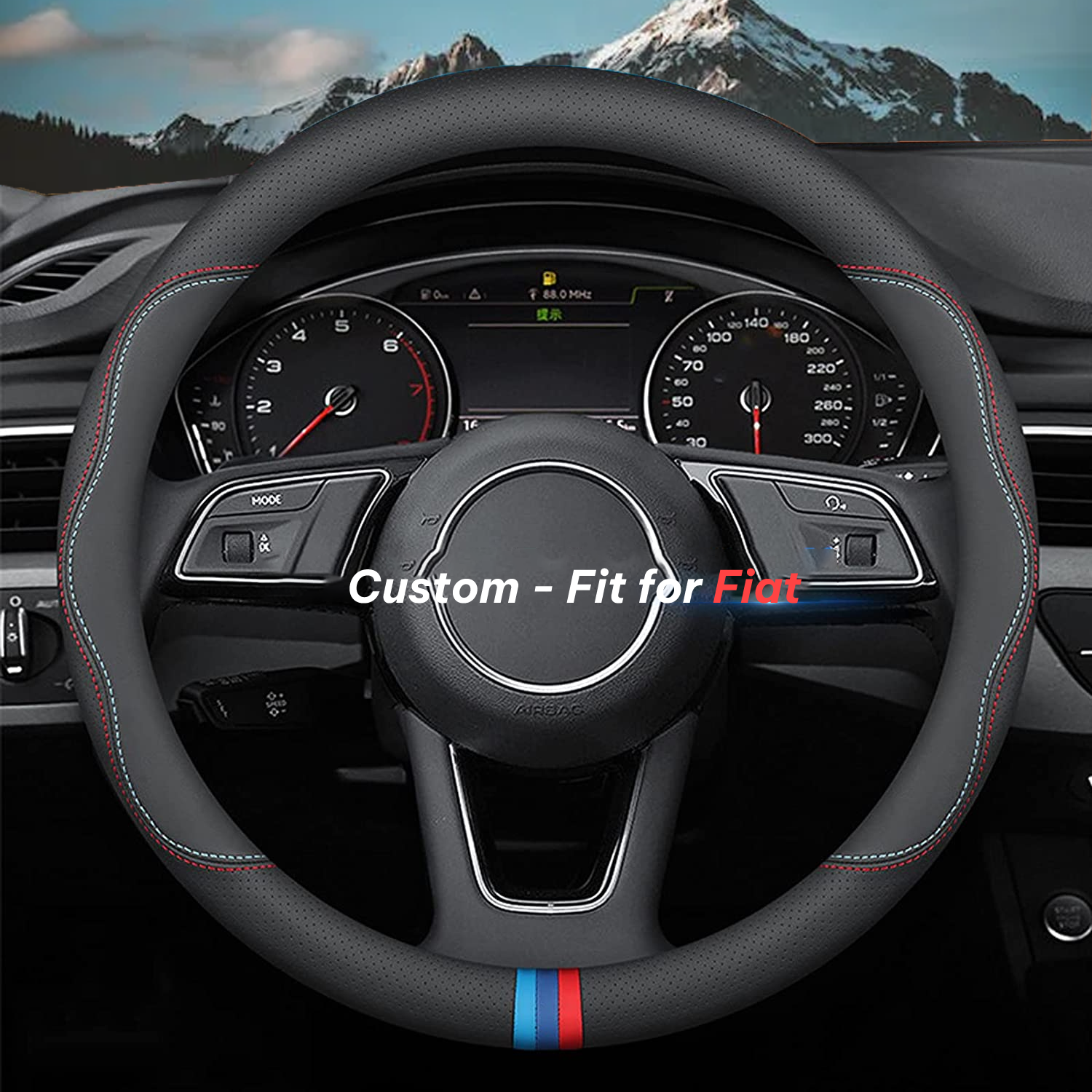 Car Steering Wheel Cover 2024 Update Version, Custom-Fit for Car, Premium Leather Car Steering Wheel Cover with Logo, Car Accessories DLFT222