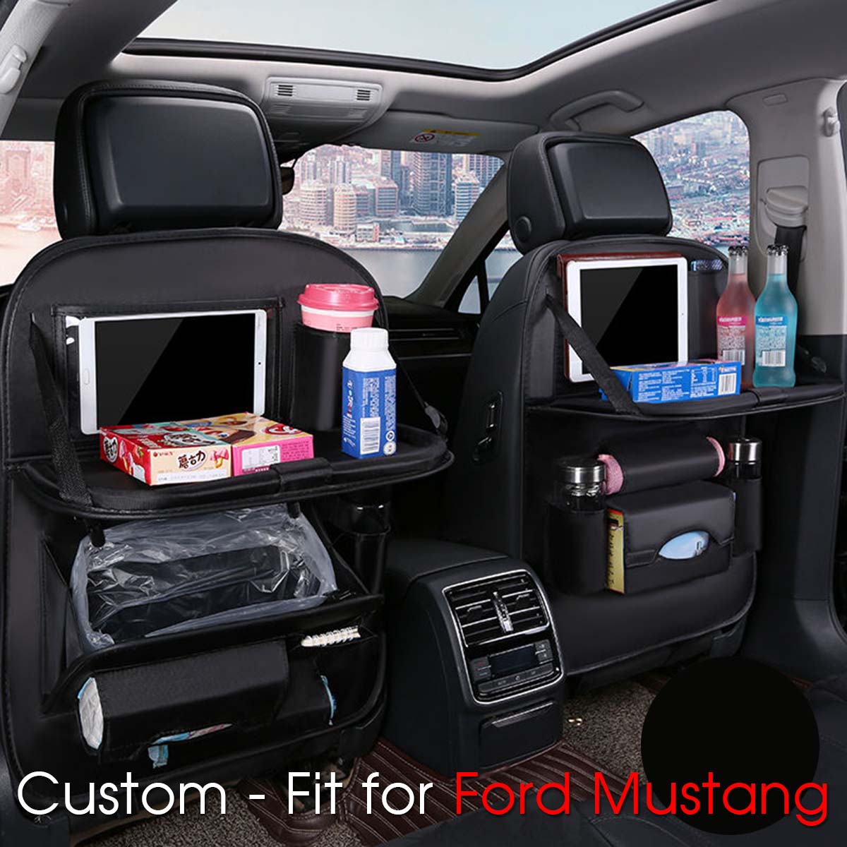 Backseat Organizer With Tablet Holder PU Leather, Custom-Fit For Car, Car Seat Back Protectors Kick With Foldable Table Tray Car Seat Organizer DLFM240