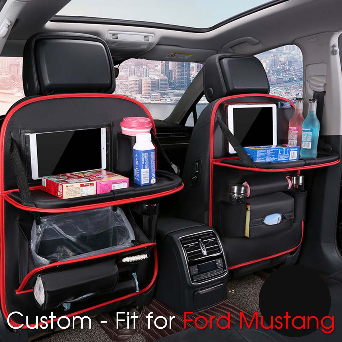 Backseat Organizer With Tablet Holder PU Leather, Custom-Fit For Car, Car Seat Back Protectors Kick With Foldable Table Tray Car Seat Organizer DLFM240