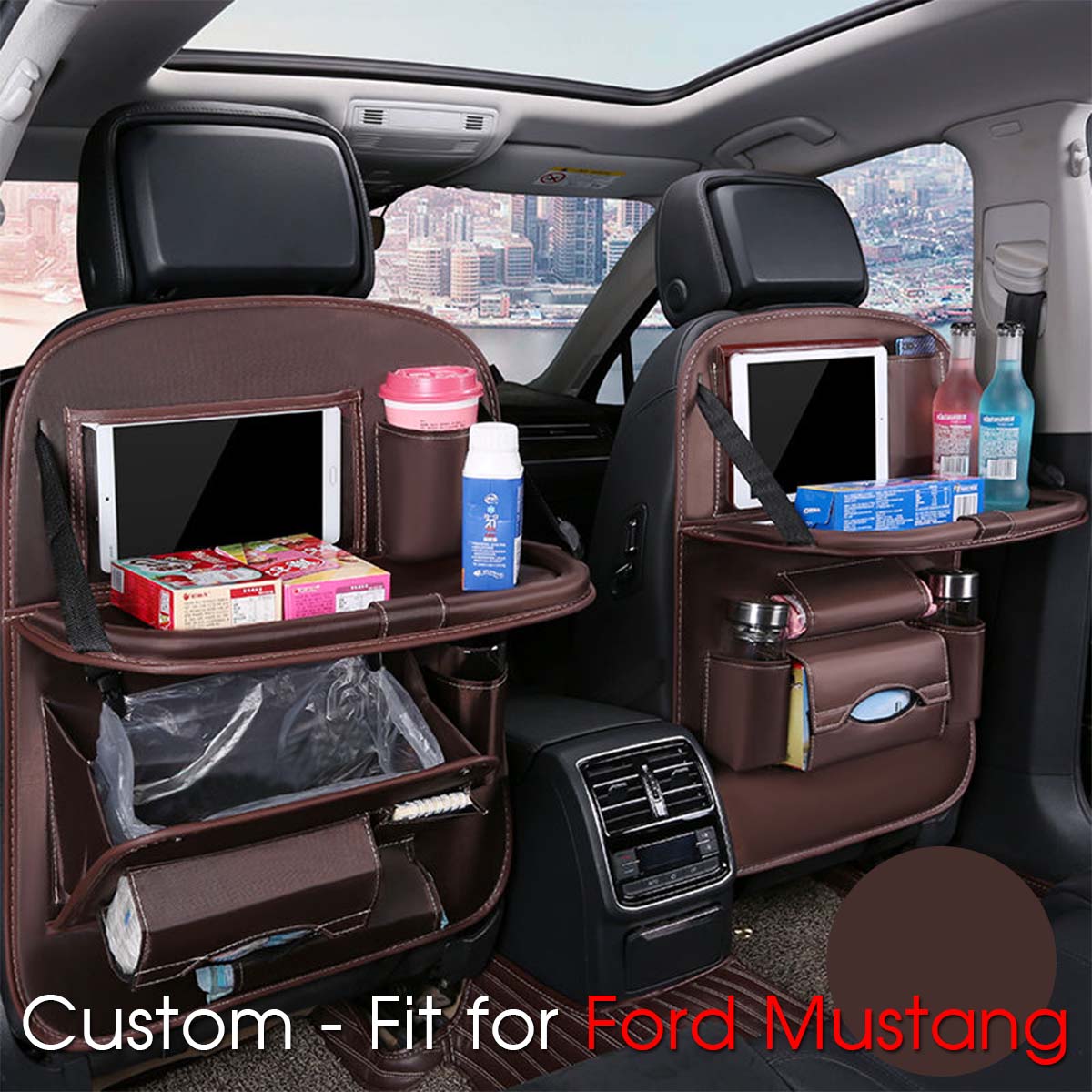 Backseat Organizer With Tablet Holder PU Leather, Custom-Fit For Car, Car Seat Back Protectors Kick With Foldable Table Tray Car Seat Organizer DLFM240