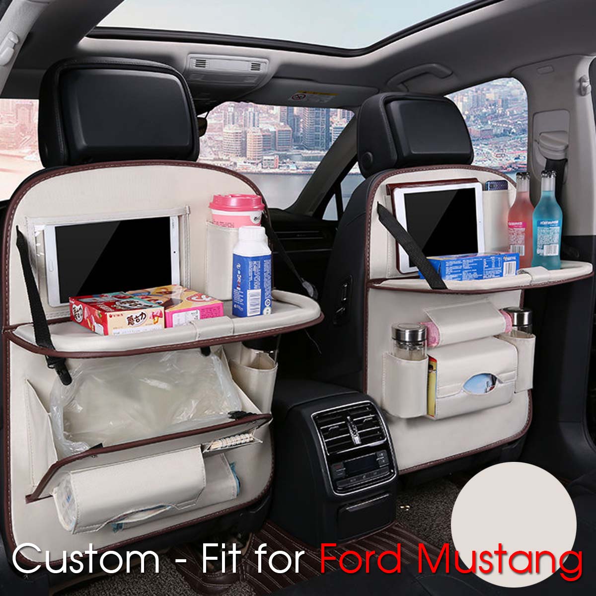 Backseat Organizer With Tablet Holder PU Leather, Custom-Fit For Car, Car Seat Back Protectors Kick With Foldable Table Tray Car Seat Organizer DLFM240