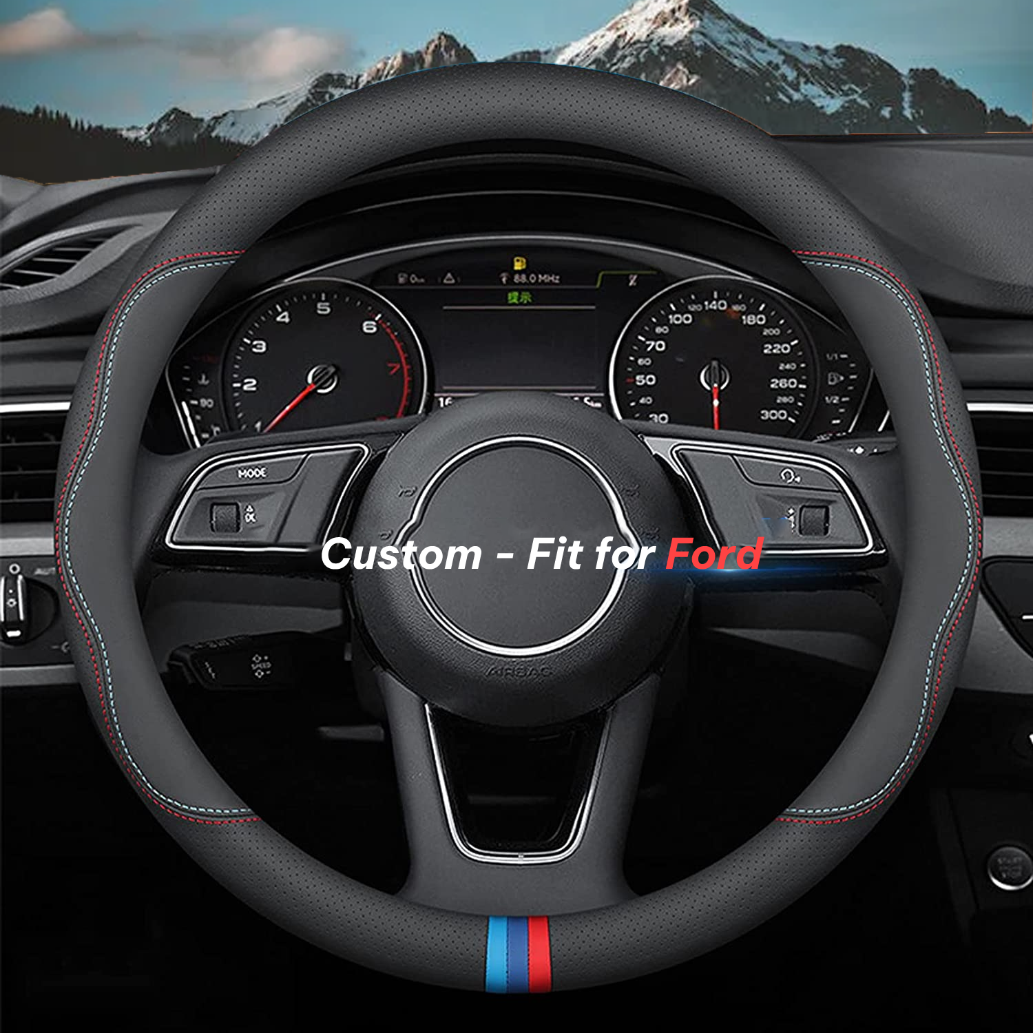 Car Steering Wheel Cover 2024 Update Version, Custom-Fit for Car, Premium Leather Car Steering Wheel Cover with Logo, Car Accessories DLFD222