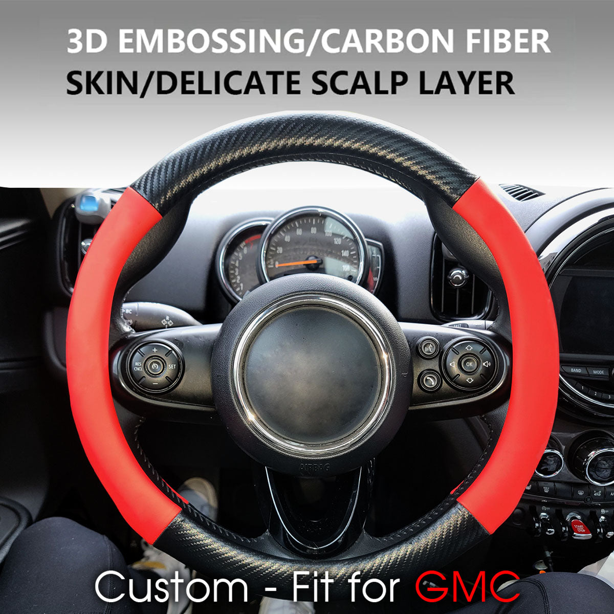 Car Steering Wheel Cover, Custom-Fit For Cars, Leather Nonslip 3D Carbon Fiber Texture Sport Style Wheel Cover for Women, Interior Modification for All Car Accessories DLWQ225