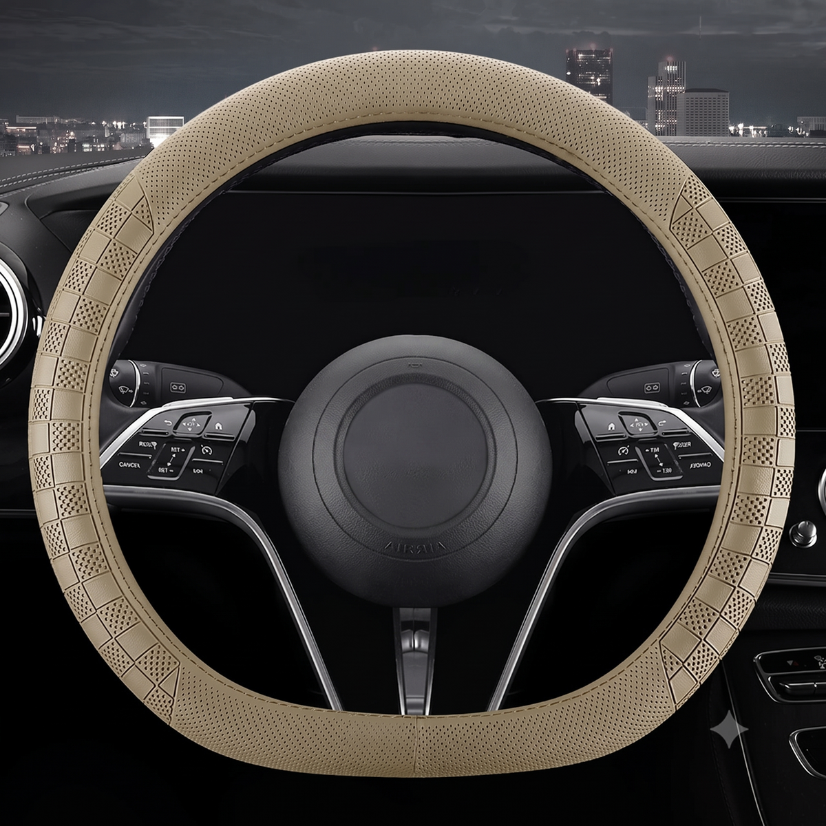 Genuine Leather Steering Wheel Cover – Universal 37–38CM Breathable Non-Slip Grip - Delicate Leather