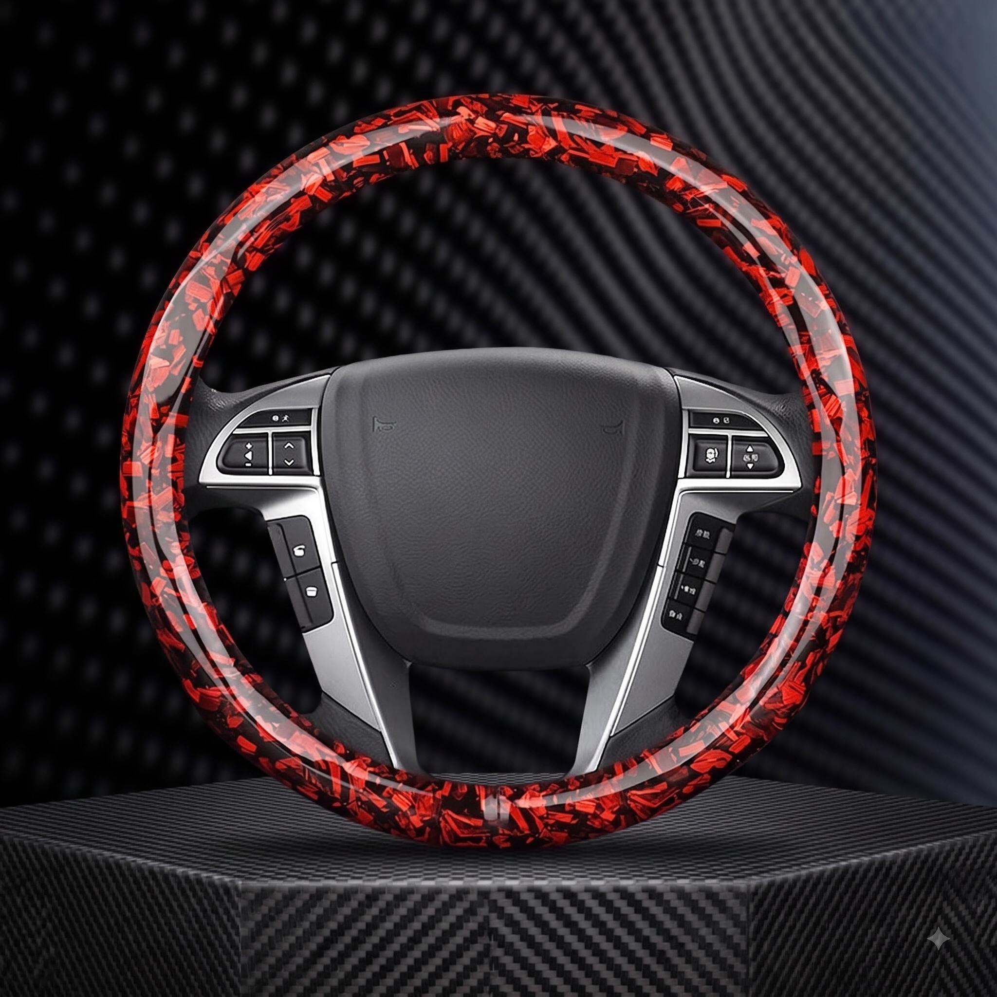 Floral Carbon Fiber Steering Wheel Cover – Washable O/D Shape 37–38CM Non-Slip Grip - Delicate Leather