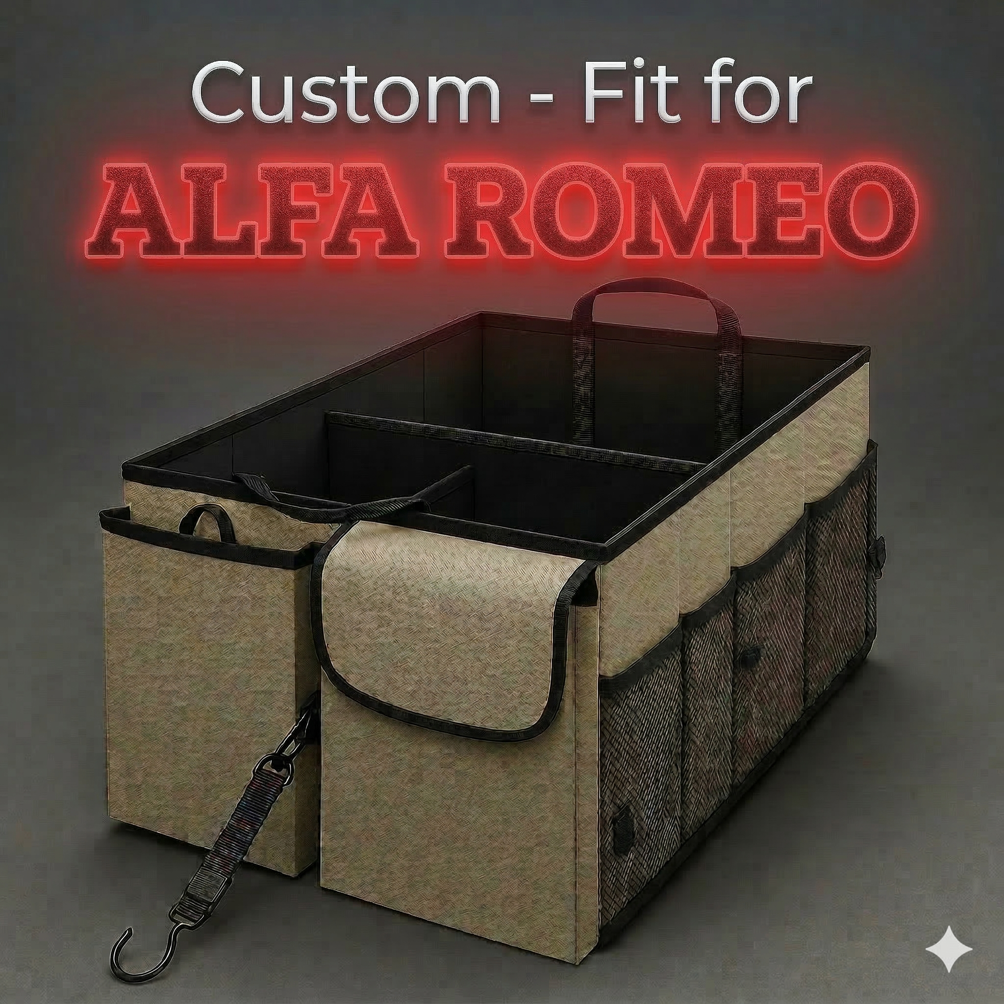 Car Trunk Organizer - Collapsible, Custom fit for Alfa Romeo, Multi-Compartment Automotive SUV Car Organizer for Storage w/ Adjustable Straps - Car Accessories for Women and Men AR12993 - Delicate Leather  