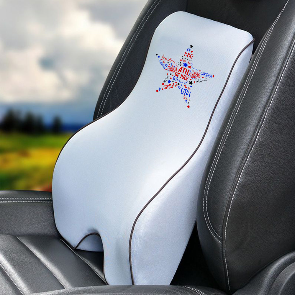 Fourth of July Lumbar Support Cushion for Car and Headrest Neck Pillow Kit, Custom For Cars, Ergonomically Design for Car Seat, Car Accessories, American Flag Star 07