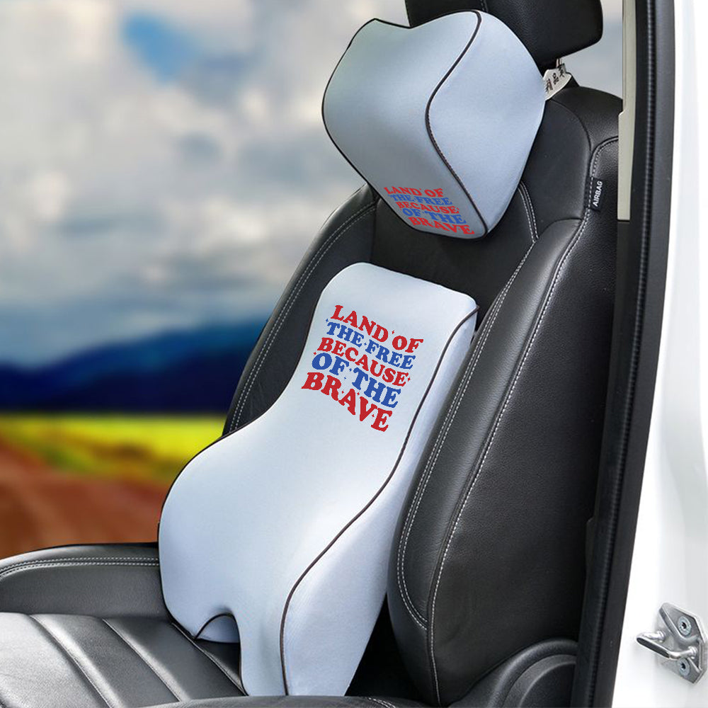 Land Of The Free, Because Of Brave Lumbar Support Cushion for Car and Headrest Neck Pillow Kit, Custom For Cars, Ergonomically Design for Car Seat, Car Accessories, Retro 4th of July 02