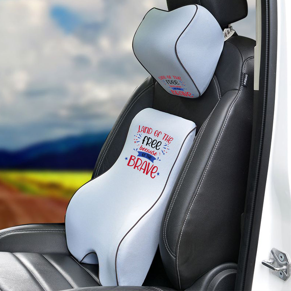 Land Of The Free, Because Of Brave Lumbar Support Cushion for Car and Headrest Neck Pillow Kit, Custom For Cars, Ergonomically Design for Car Seat, Car Accessories, Retro 4th of July 03