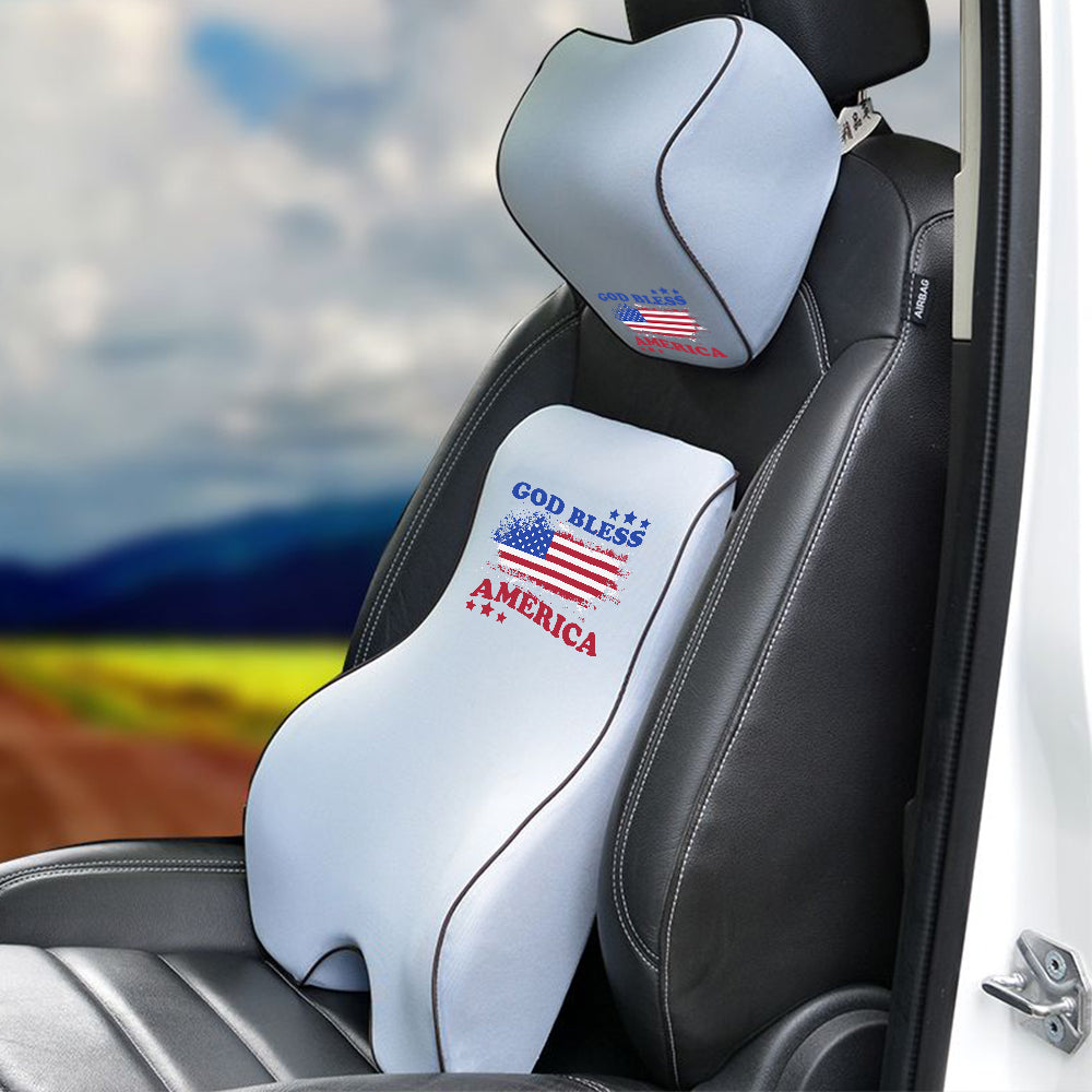 God Bless America Lumbar Support Cushion for Car and Headrest Neck Pillow Kit, Custom For Cars, Ergonomically Design for Car Seat, Car Accessories, 4th of July 09