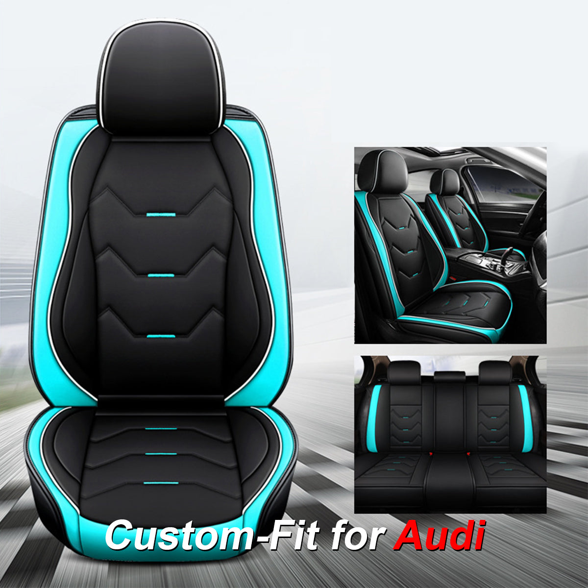 2 Leather Car Seat Covers 5 Seats Full Set, Custom-fit for Car, Fit Sedan SUV Truck Vans Leatherette Automotive Seat Cushion Protector Universal Fit DLRA250