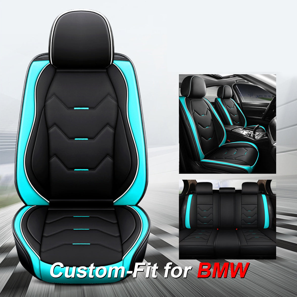 2 Leather Car Seat Covers 5 Seats Full Set, Custom-fit for Car, Fit Sedan SUV Truck Vans Leatherette Automotive Seat Cushion Protector Universal Fit DLKX250