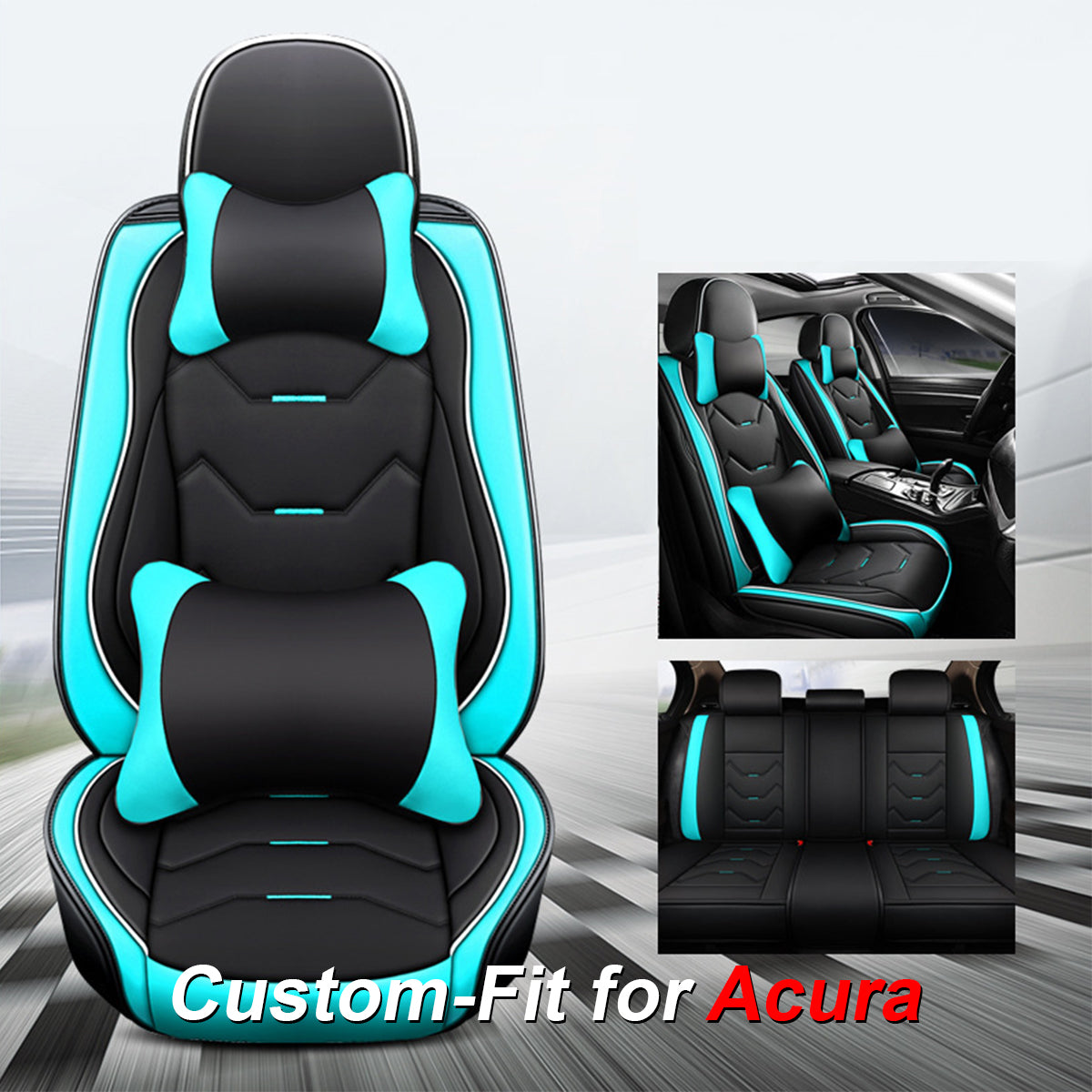 2 Leather Car Seat Covers 5 Seats Full Set, Custom-fit for Car, Fit Sedan SUV Truck Vans Leatherette Automotive Seat Cushion Protector Universal Fit DLAC250