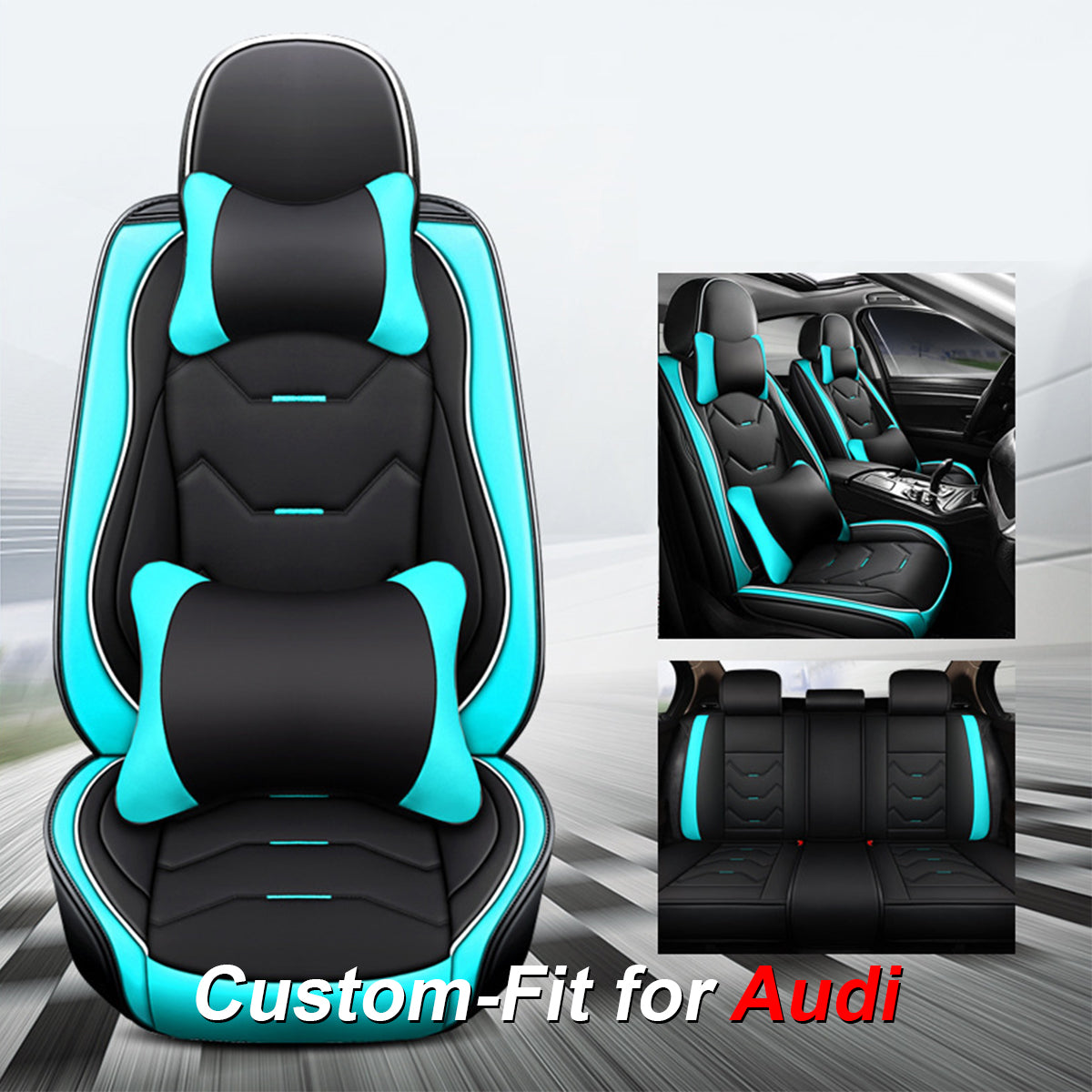 2 Leather Car Seat Covers 5 Seats Full Set, Custom-fit for Car, Fit Sedan SUV Truck Vans Leatherette Automotive Seat Cushion Protector Universal Fit DLRA250