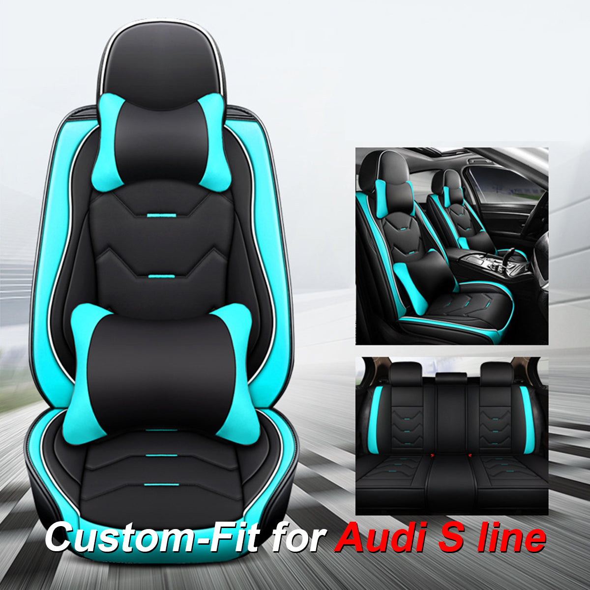 2 Leather Car Seat Covers 5 Seats Full Set, Custom-fit for Car, Fit Sedan SUV Truck Vans Leatherette Automotive Seat Cushion Protector Universal Fit DLVE250