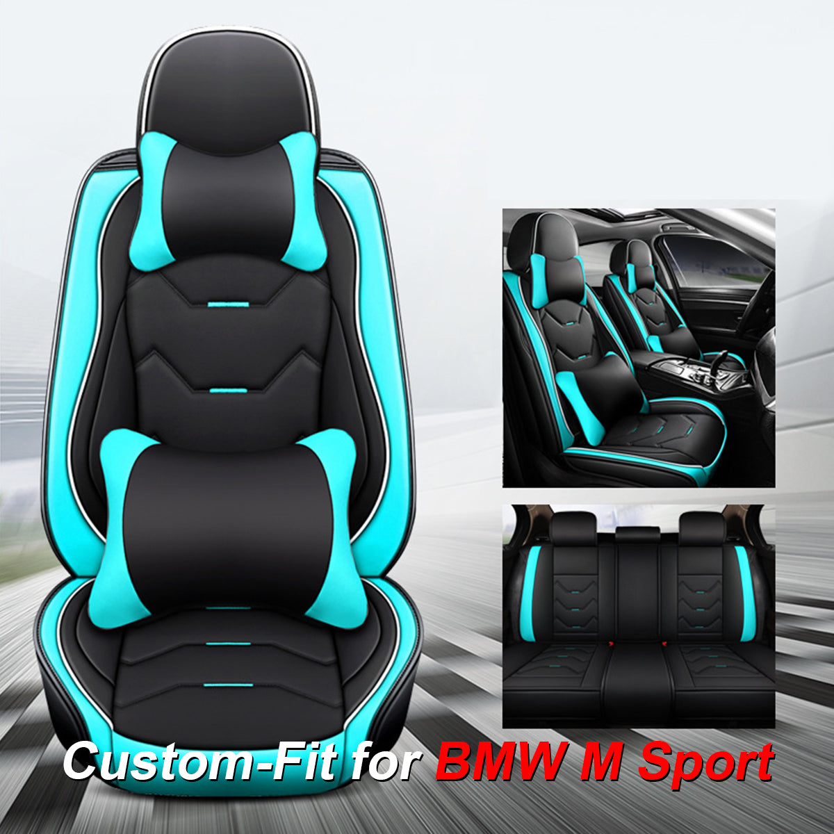 2 Leather Car Seat Covers 5 Seats Full Set, Custom-fit for Car, Fit Sedan SUV Truck Vans Leatherette Automotive Seat Cushion Protector Universal Fit DLKO250