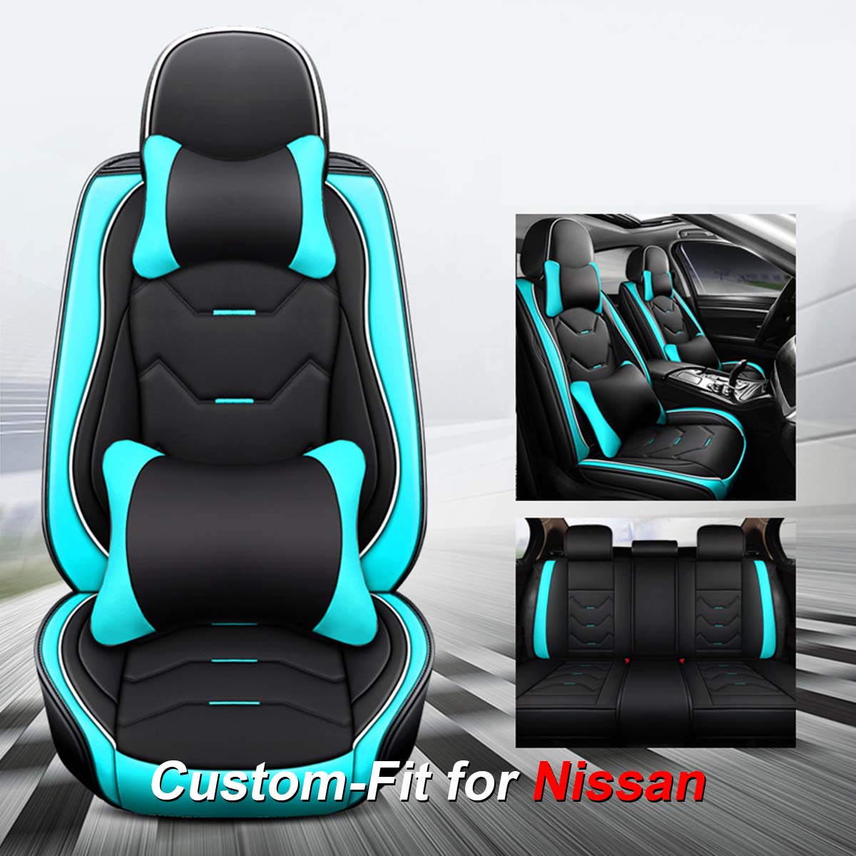 2 Leather Car Seat Covers 5 Seats Full Set, Custom fit for Car, Fit Sedan SUV Truck Vans Leatherette Automotive Seat Cushion Protector Universal Fit