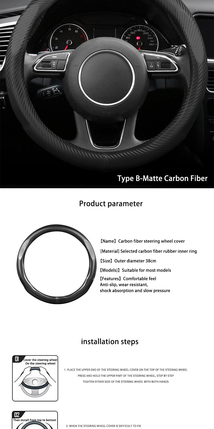 Luxury Business Car Steering Wheel Cover - Carbon Fiber Design, Universal Fit