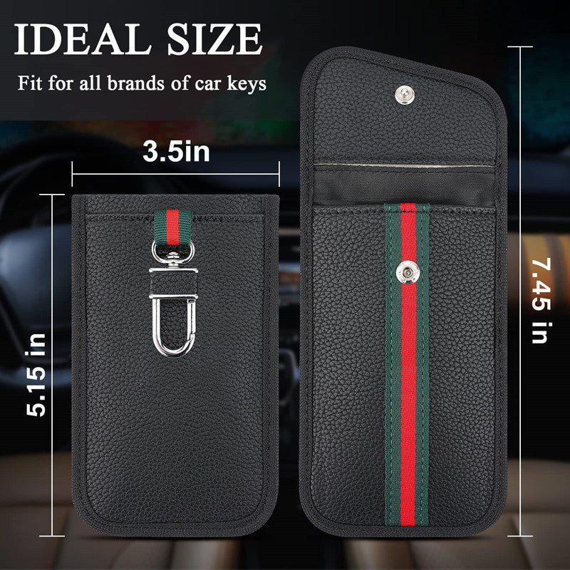 2 Pack Car Key Case Protector - PU Leather Key Wallet Faraday Pouch Anti-Theft Bag