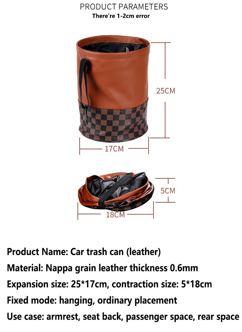 Waterproof Leather Car Trash Can - Foldable and Portable Garbage Organizer for Auto Seat Back Headrest, Compact 17x25cm Automotive Dust Bin and Storage Bag