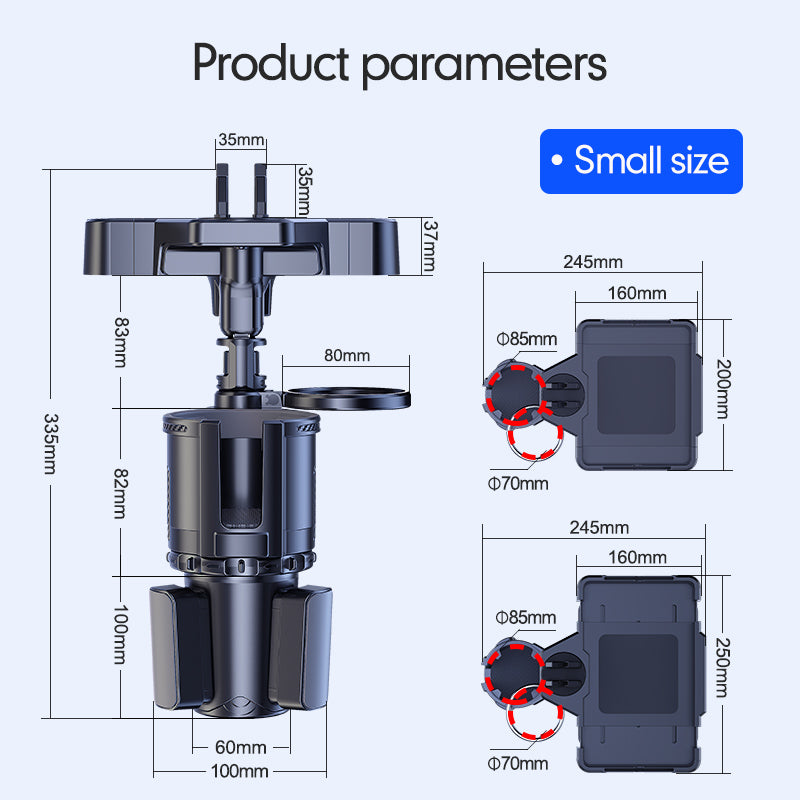 Car Cup Holder Tray - Adjustable Car Tray Table with Phone Slot and 360° Rotation Drink Holder, Custom fit for Car