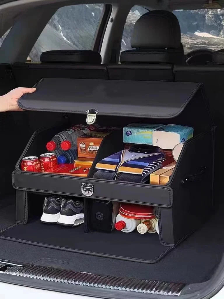 Trunk Organizer Car Storage Bag, Cargo Organizer SUV Trunk Storage Waterproof Collapsible Durable Multi Compartments - Delicate Leather