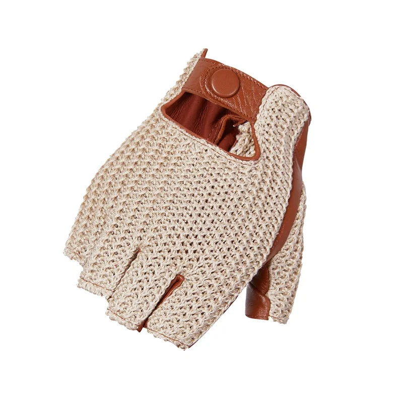 Autumn Winter Men's Wool Knitted Goatskin Touch Screen Locomotive Mittens - Genuine Leather Motorcycle Driving