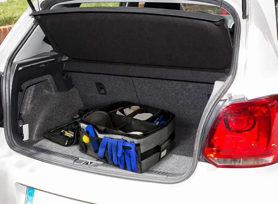 Collapsible Leather Cargo Storage Box - Car Back Seat Golf Trunk Organizer