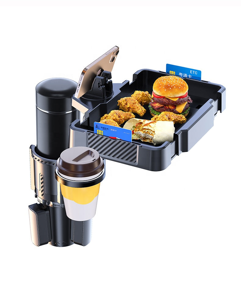 Car Cup Holder Tray - Adjustable Car Tray Table with Phone Slot and 360° Rotation Drink Holder, Custom fit for Car