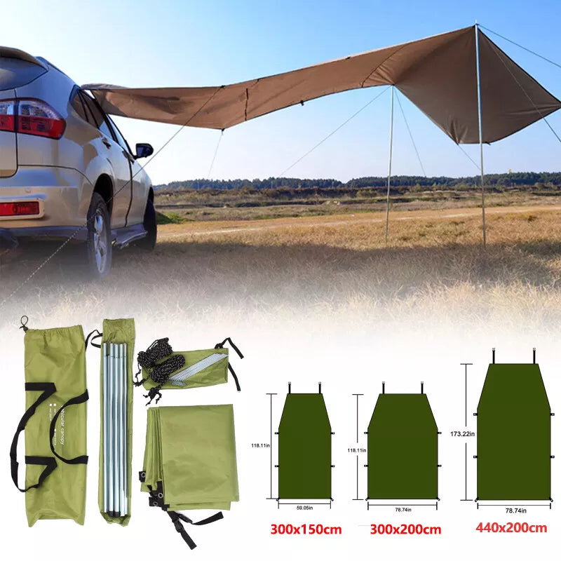 150/200/440CM Car Camping Shelter Shade Portable Roof Top Tent Awning Waterproof UV SUV Rooftop Rain Canopy Car Accessories - Delicate Leather