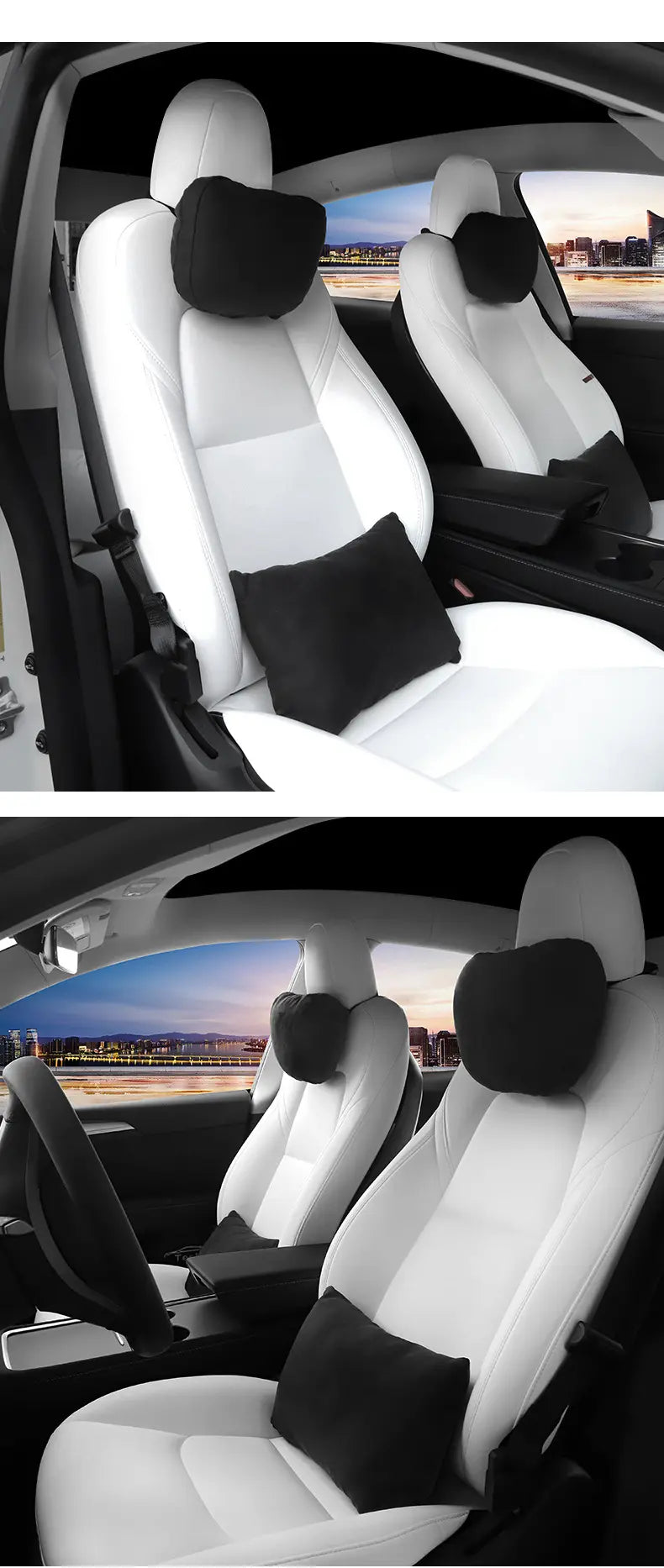 Premium Nappa Leather Car Neck Pillow for Enhanced Comfort and Lumbar Support - Delicate Leather