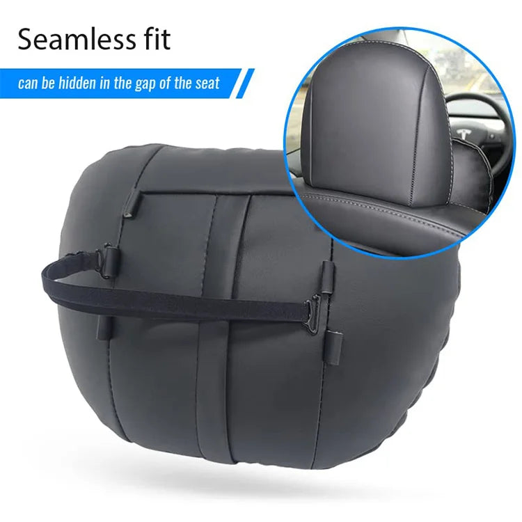 Elevate Your Comfort with the Upgraded Car Headrest Pillow: Set of 2 Leather Car Neck Pillows with Universal Fit in Black - Delicate Leather