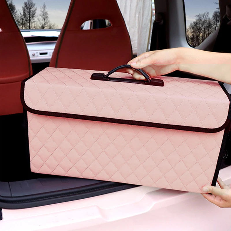 Car Storage Organizer with Foldable Storage Box and Protective Cover - Perfect Interior Stowing and Tidying Solution for Your Vehicle. - Delicate Leather