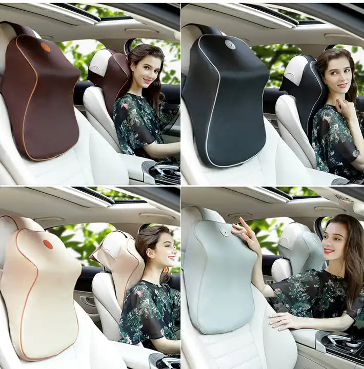 3D Memory Foam Car Neck Pillow with PU Leather Seat Cushion: Universal Lumbar Back Support for Enhanced Comfort and Auto Accessories - Delicate Leather