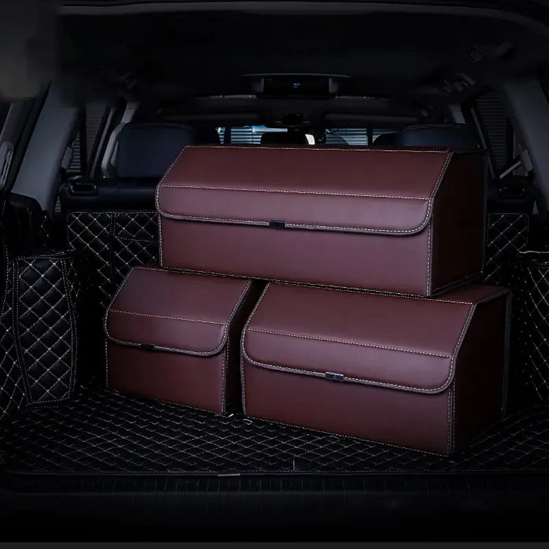 Premium PU Leather Car Trunk Storage Bag - Folding Collapsible Car Organizer Box - Delicate Leather