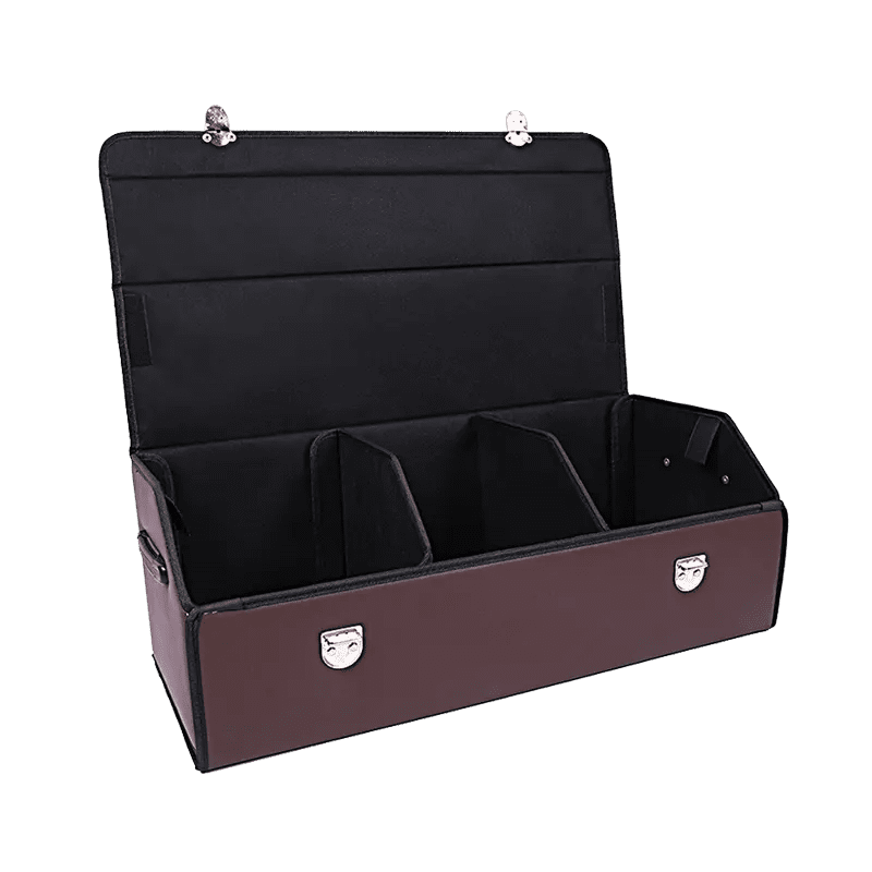 Car Accessories: Multi-Compartment Foldable Car Trunk Organizer Cargo Storage Box - Delicate Leather