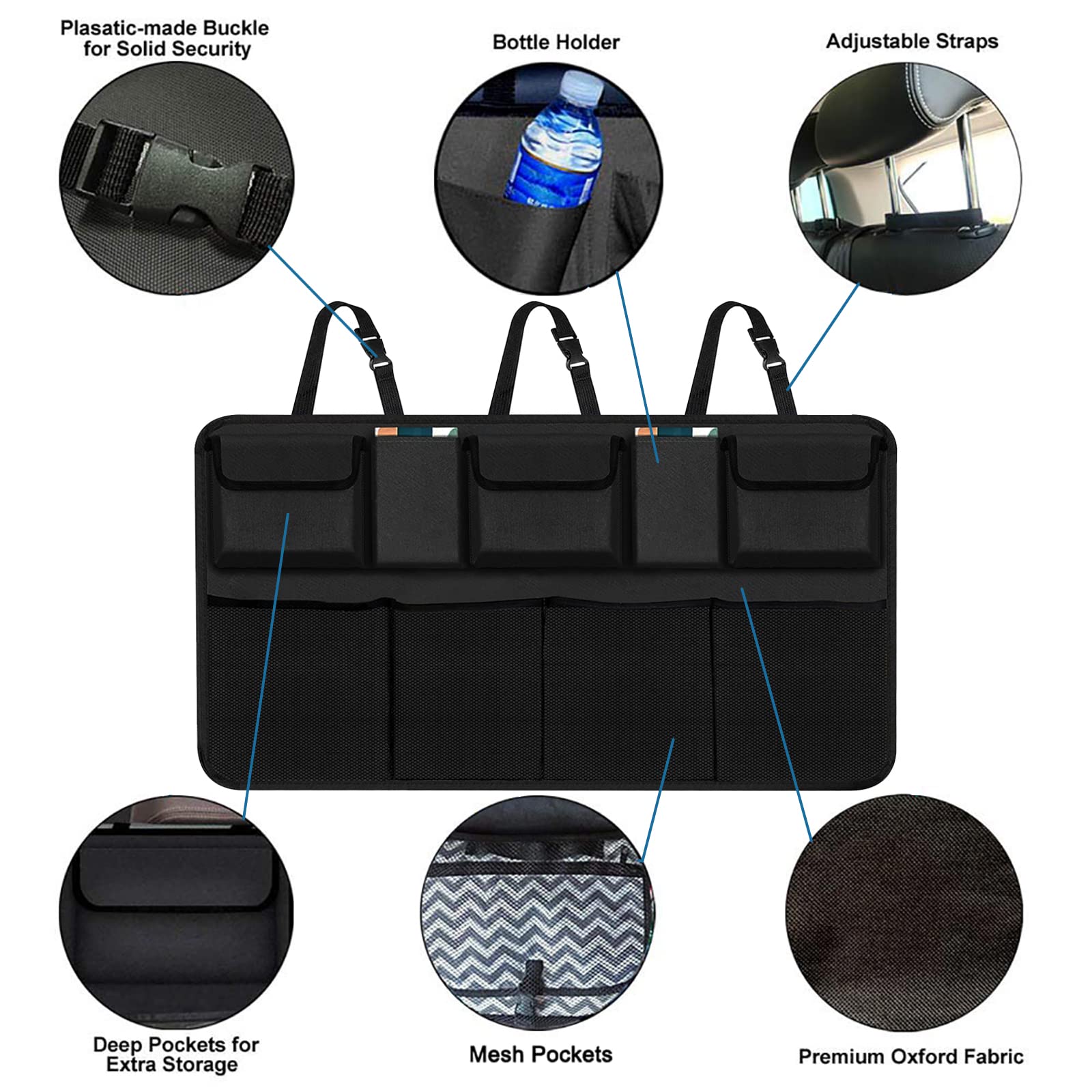 Car Backseat Trunk Organizer - Auto Hanging Seat Back Storage, Multipurpose Cargo Accessory, Space Saving Facilitator, Custom Fit For Your Cars