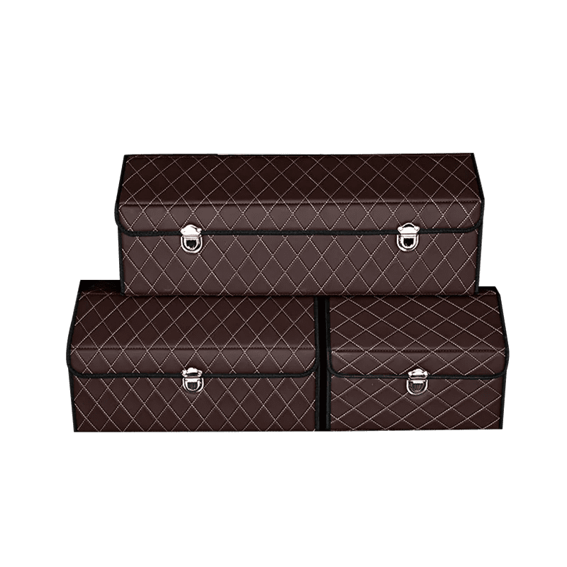 Car Accessories: Multi-Compartment Foldable Car Trunk Organizer Cargo Storage Box - Delicate Leather