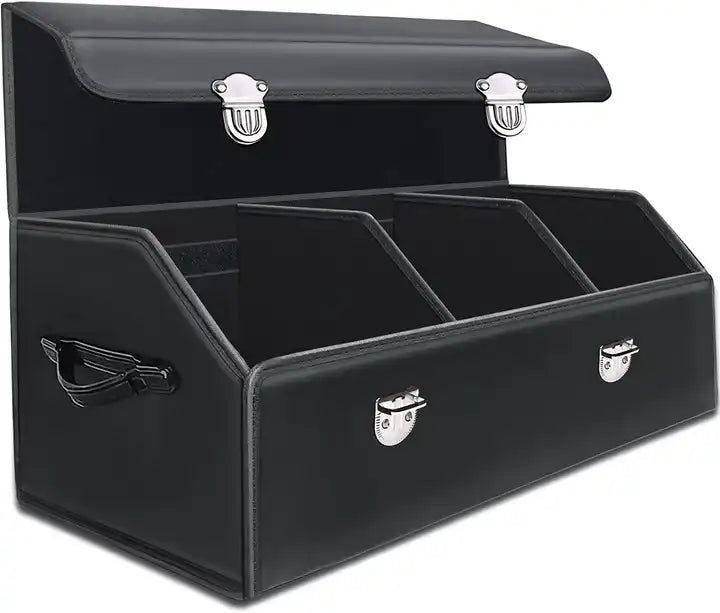 Leather Car Boot Storage Box Trunk , Cargo Organizer SUV Trunk Storage Waterproof Collapsible Durable Multi Compartments - Delicate Leather