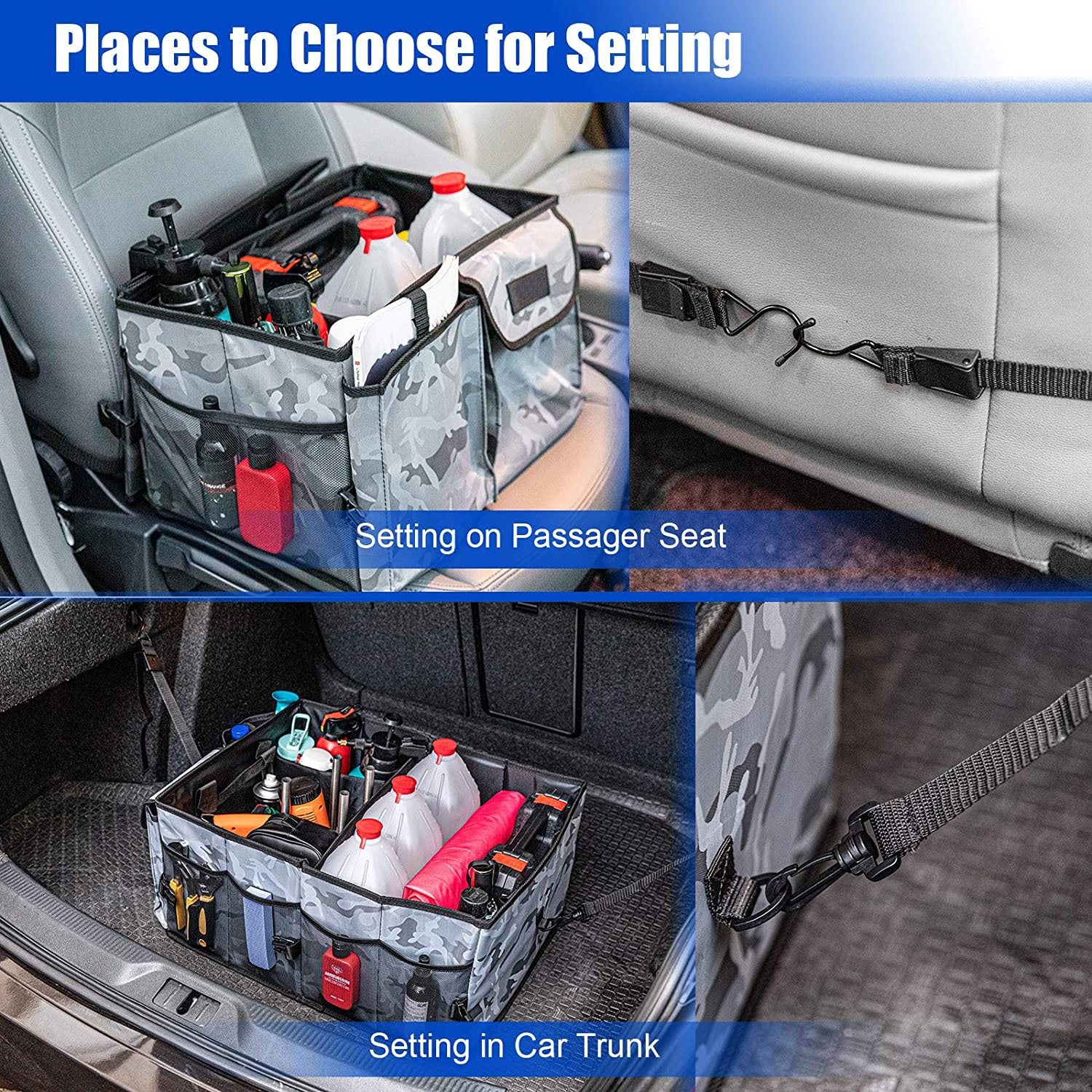 Car Box Trunk Organizer - Premium Collapsible Foldable Cargo Storage with Reflective Strip